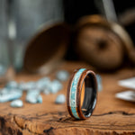 Men's wood ring with rifle stock and turquoise