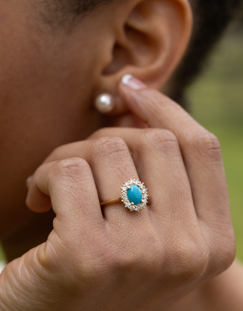 Natural Turquoise with Diamond Halo