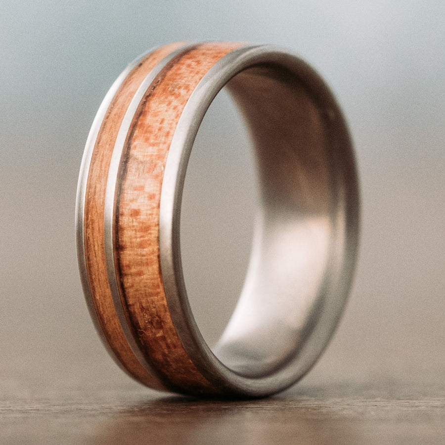 Custom-Titanium-Wedding-Band-Spalted-Maple-Yellowwood-Inlays