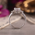 Custom white gold cushion cut three stone diamond engagement ring