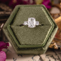 Custom white gold cushion cut three stone diamond engagement ring