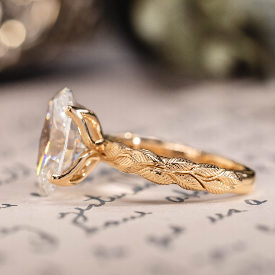 Custom 4ct Diamond Leaf floral engagement ring