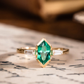 Custom Elongated Hexagon Lab-Grown Emerald Engagement Ring in 18K Yellow Gold