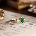 Custom Elongated Hexagon Lab-Grown Emerald Engagement Ring in 18K Yellow Gold