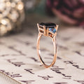 Custom Emerald-Cut Black Onyx Engagement Ring with Aquamarine Accents in 14K Rose Gold