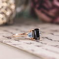 Custom Emerald-Cut Black Onyx Engagement Ring with Aquamarine Accents in 14K Rose Gold