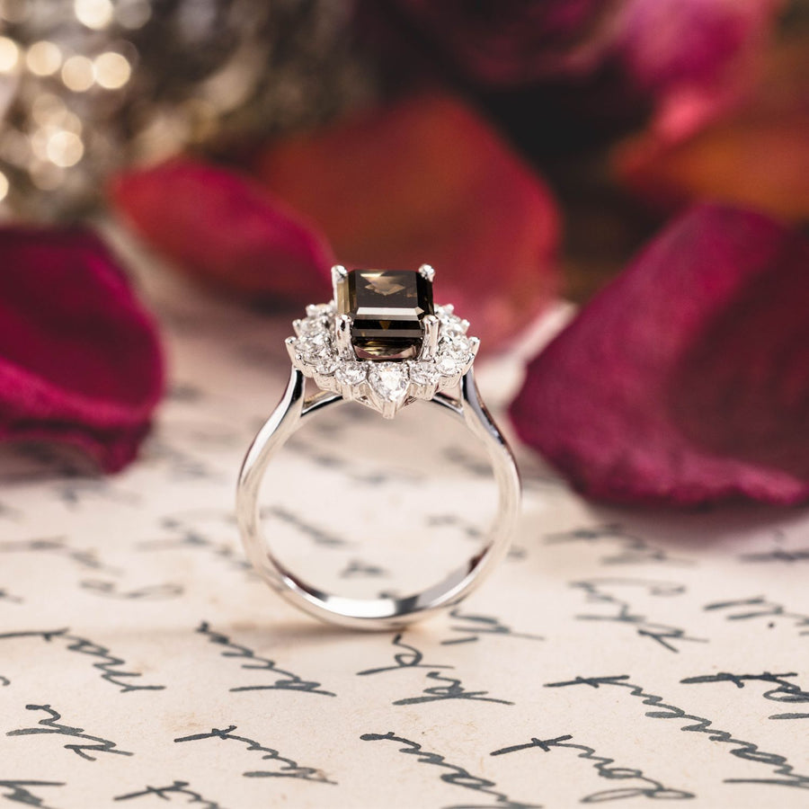Custom Emerald-Cut Grey Lab-Grown Diamond Engagement Ring in 14K White Gold