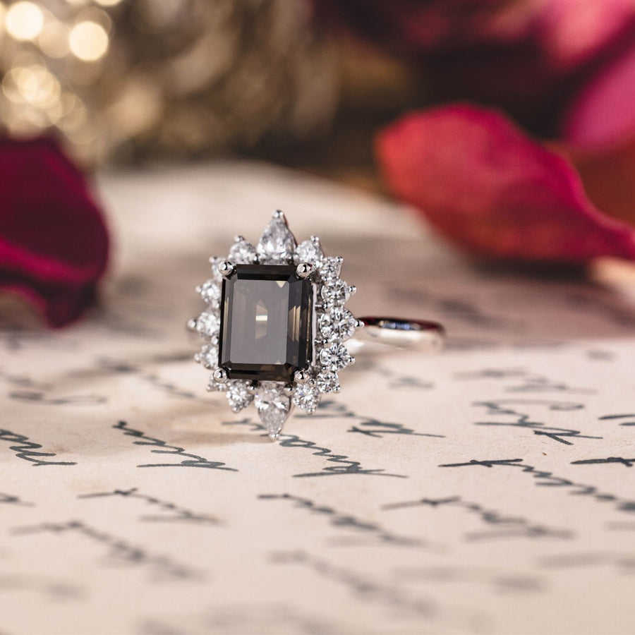 Custom Emerald-Cut Grey Lab-Grown Diamond Engagement Ring in 14K White Gold