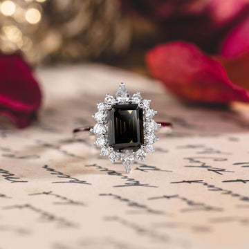 Custom Emerald-Cut Grey Lab-Grown Diamond Engagement Ring in 14K White Gold