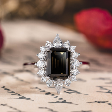 Custom Emerald-Cut Grey Lab-Grown Diamond Engagement Ring in 14K White Gold