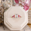 Custom Emerald-Cut Lab-Grown Diamond Engagement Ring with Pink Sapphire and Ruby Accents in 14K Yellow Gold