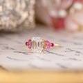 Custom Emerald-Cut Lab-Grown Diamond Engagement Ring with Pink Sapphire and Ruby Accents in 14K Yellow Gold