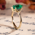 Elongated Hexagon Emerald Engagement Ring with Diamond Accents