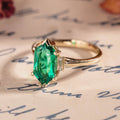 Elongated Hexagon Emerald Engagement Ring with Diamond Accents