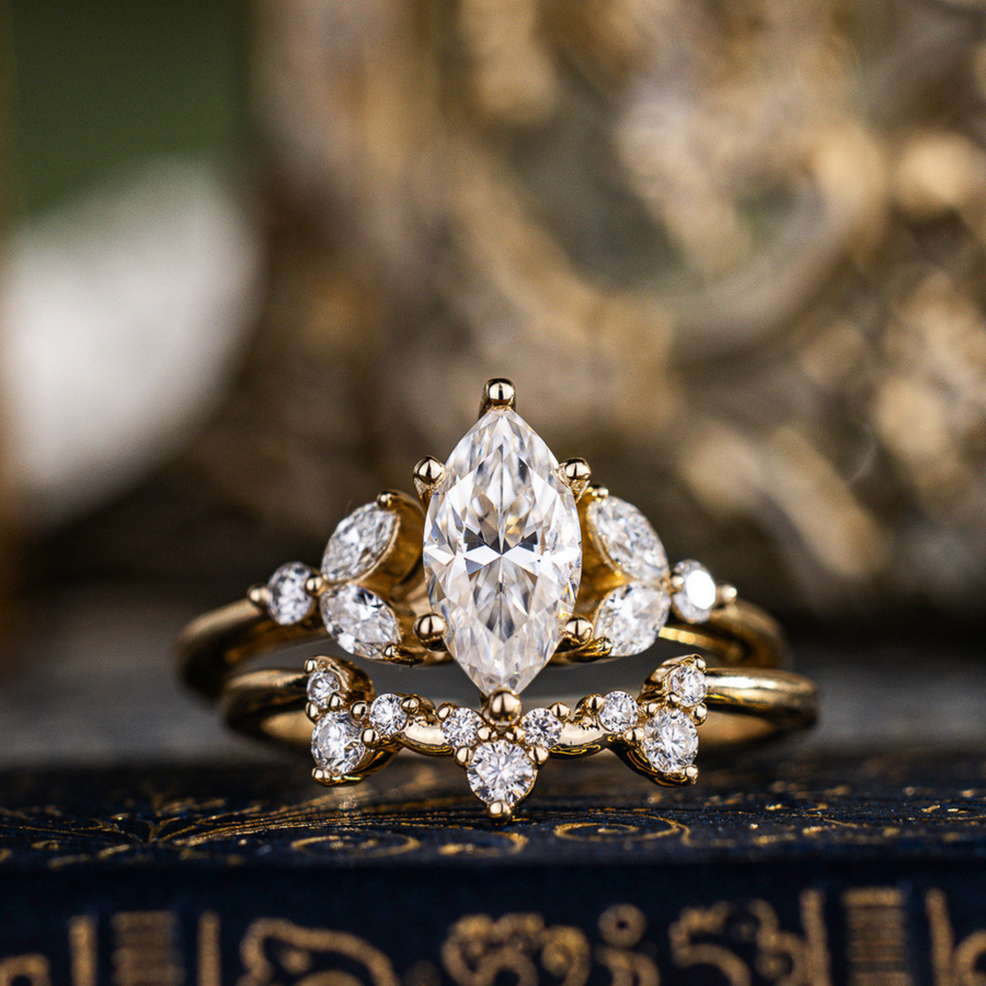 Custom Marquise Lab-Grown Diamond Engagement Ring with Contour Band in 14K Yellow Gold