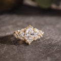 Custom elongated hexagon diamond floral ring with floral accents