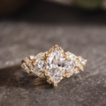 Custom elongated hexagon diamond floral ring with floral accents