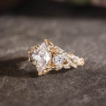 Custom elongated hexagon diamond floral ring with floral accents