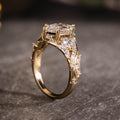 Custom elongated hexagon diamond floral ring with floral accents