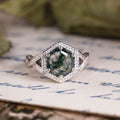 8mm Hex Moss Agate Engagement Ring