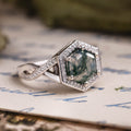 8mm Hex Moss Agate Engagement Ring
