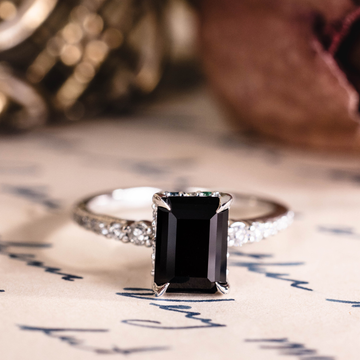Custom Black Onyx white gold engagement ring