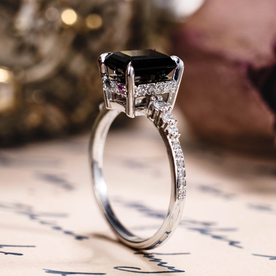 Custom Black Onyx white gold engagement ring