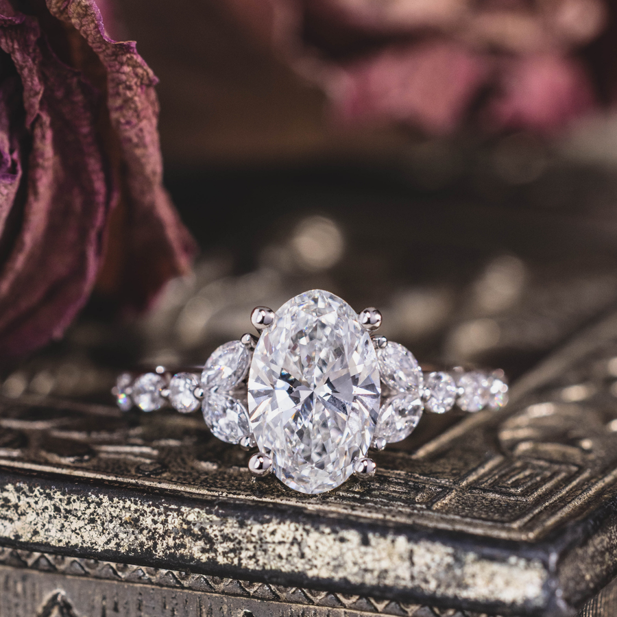 Custom Oval Lab-Grown Diamond Engagement Ring with Hidden Birthstone Accents