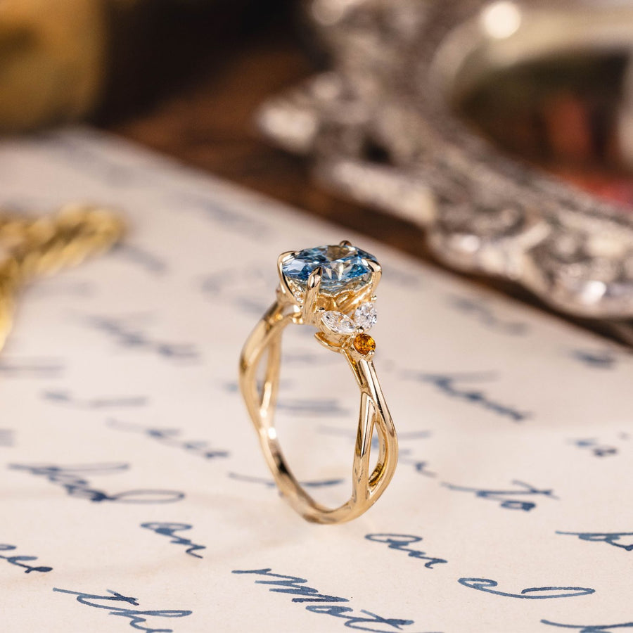 Custom Oval Lab-Grown Fancy Vivid Blue Diamond Engagement Ring in 14K Yellow Gold
