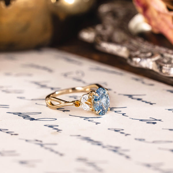 Custom Oval Lab-Grown Fancy Vivid Blue Diamond Engagement Ring in 14K Yellow Gold