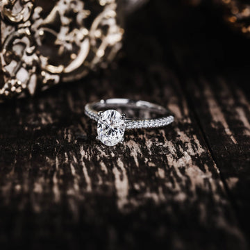 Custom Oval Moissanite Pavé Engagement Ring in White Gold