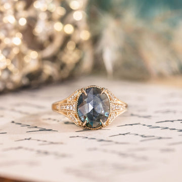 Custom Oval Rose-Cut Blue Sapphire Engagement Ring Inspired by the Amelie
