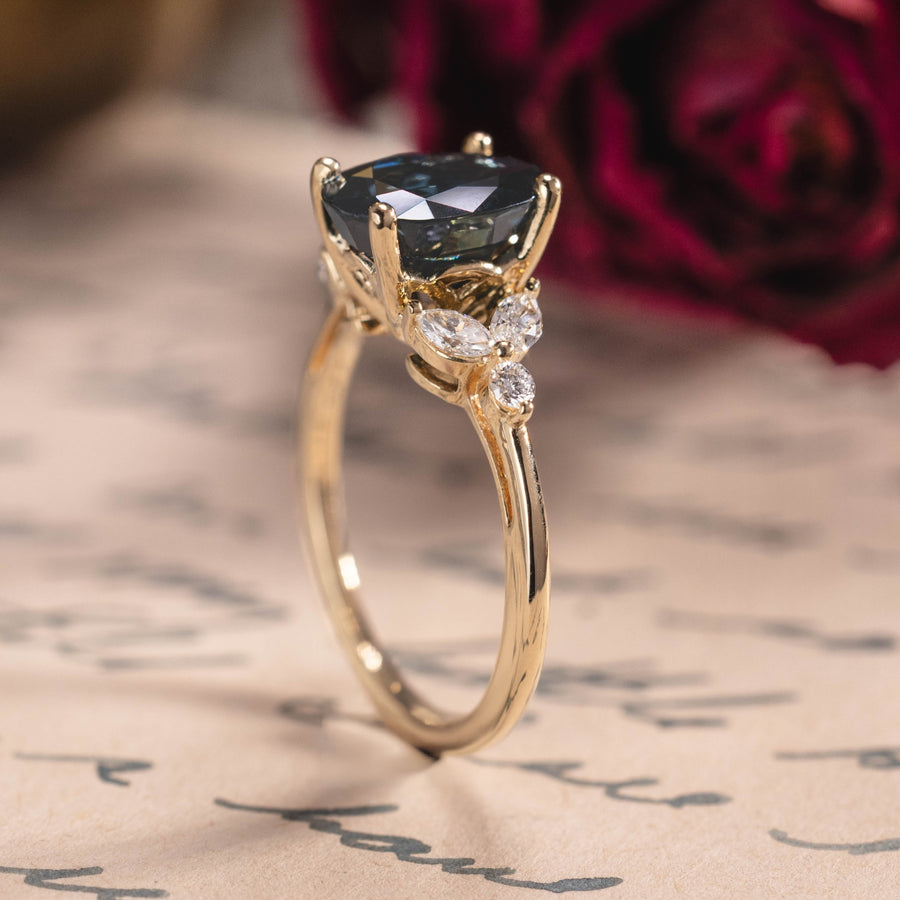 Custom Laurel engagement ring oval center stone with diamond accents