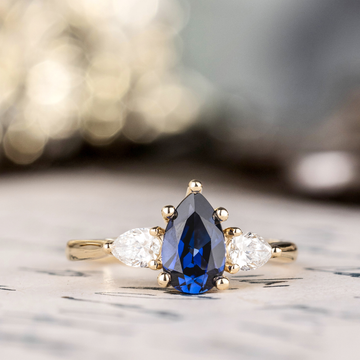 Pear-Cut Blue Sapphire Three- Stone Engagement Ring in 10K Yellow Gold