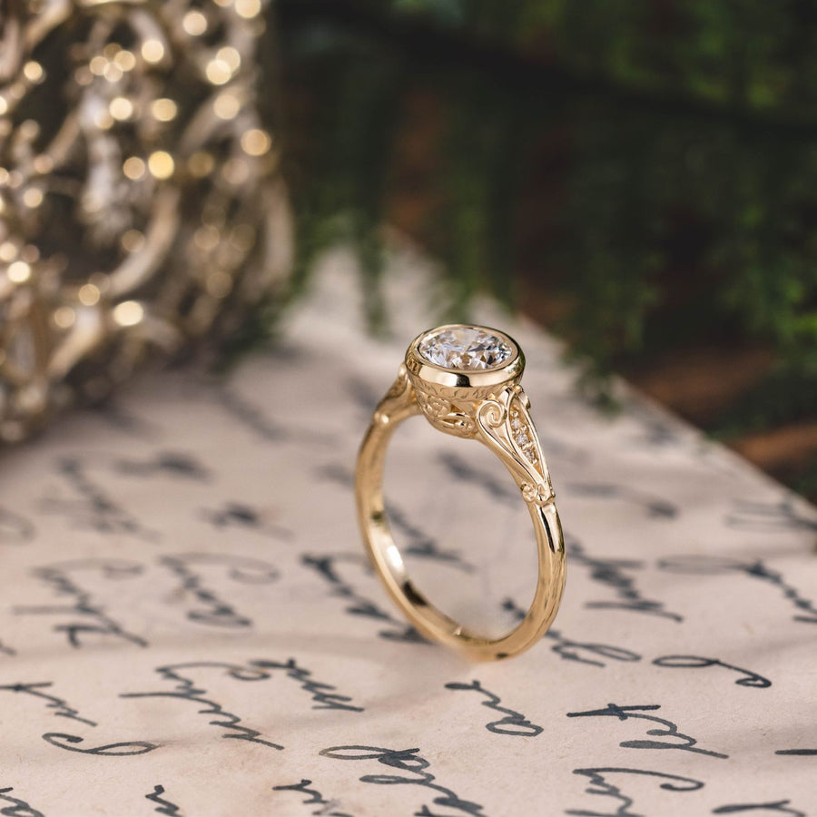 Custom Round Lab-Grown Diamond Engagement Ring in 10K Yellow Gold