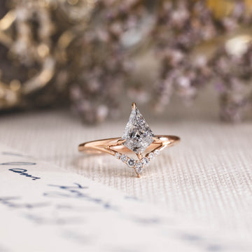Custom Kite-Shaped Salt and Pepper Natural Diamond Engagement Ring