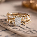 custom 3 Piece engagement ring and stackable bands set in 14K yellow gold