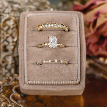 custom 3 Piece engagement ring and stackable bands set in 14K yellow gold