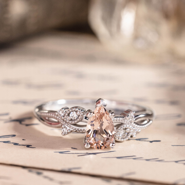 White gold engagement ring with peach morganite
