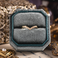 Chevron wedding band with round and baguette diamond accents in 14K yellow gold