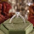 Cushion cut lab-grown diamond engagement ring in 10K white gold with moissanite pavé accents