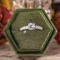 Cushion cut lab-grown diamond engagement ring in 10K white gold with moissanite pavé accents