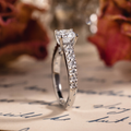 Cushion cut lab-grown diamond engagement ring in 10K white gold with moissanite pavé accents