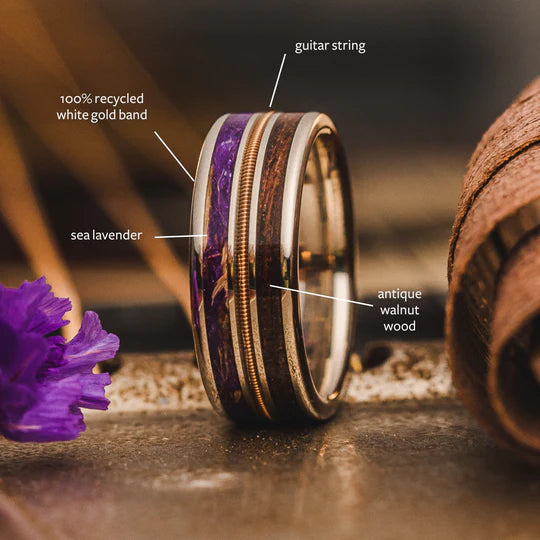 Custom Gold or Titanium Band - 3-Inlay Ring (Metal Center) – Rustic and ...