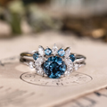 London Blue Topaz Laurel engagement ring with topaz and diamond Halley contour band in 10K white gold