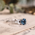 London Blue Topaz Laurel engagement ring with topaz and diamond Halley contour band in 10K white gold