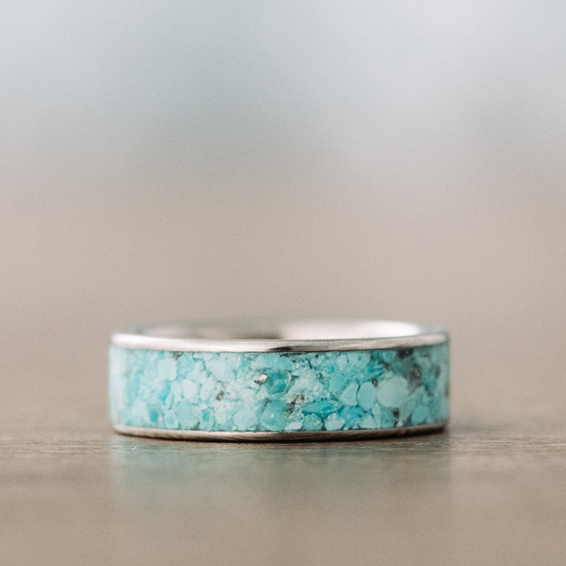(In-Stock) The Open Sky - Titanium and Turquoise Ring - Size 7.25 | 6mm Wide