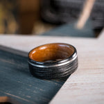 The Old Fashioned | Men's Whiskey Barrel Wood Wedding Band with Black Cherry Liner & Offset Metal Inlay