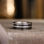 Eclipse-Mens-Titanium-Wedding-Band-Meteorite-Center-Metal-Inlay-Rustic-And-Main