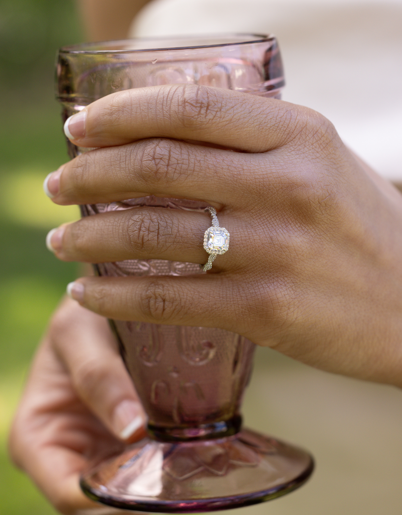 Asscher Diamond with Twisted Pavé Halo